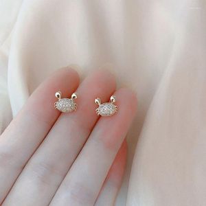 Stud -oorbellen 925 Sterling Silver Earring Fashion Mini Zirkon Pearl Crab Hart Schattige kleine vrouw meid oor sieraden