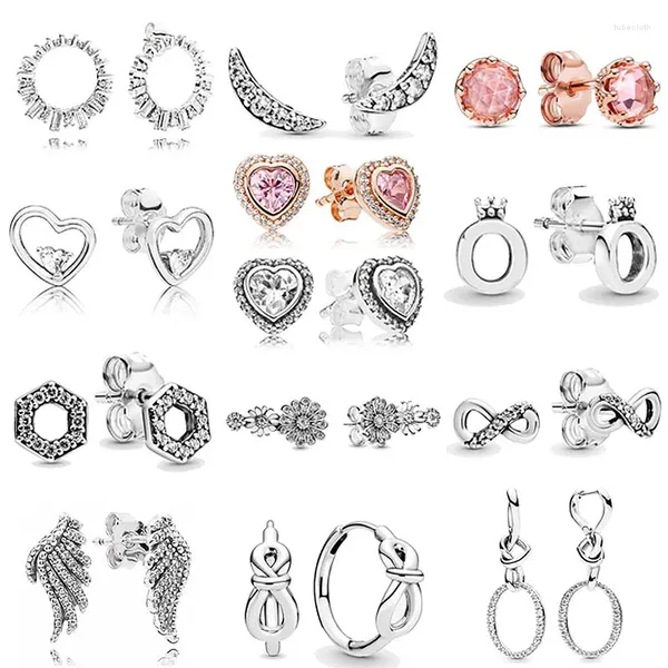 Boucles d'oreilles en argent sterling 925 avec cœurs noués, symbole d'amour, couronne polie, signature infini pour femmes, bijoux à la mode