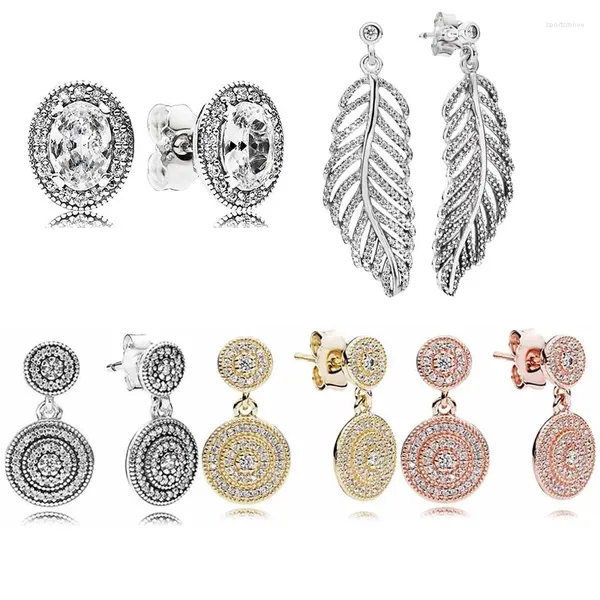 Pendientes de tuerca Pendiente de plata de ley 925 Brillo dorado rosa Elegancia radiante Declaración Plumas para mujeres Regalo DIY Joyería de moda