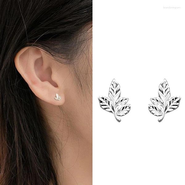 Pendientes de tachuelas 925 Pen de plata esterlina para mujeres Girl Simple Fashion Plant Texture Diseño de joyas Drop