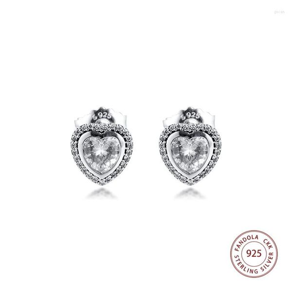 Pendientes de tuerca, Pendientes de plata de ley 925, CZ transparente, amor brillante para mujer, joyería Original de boda, Pendientes Brincos