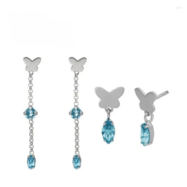 Boucles d'Oreilles Boucles d'Oreilles en Argent Sterling 925 Simple Ins Style Personnalité Papillon Mer Bleu Ovale Zircon Bijoux