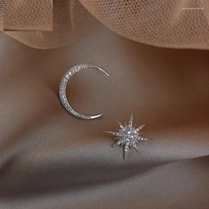 Boucles d'oreilles asymétriques en argent Sterling 925, étoile brillante, lune, bijoux de fête pour femmes, accessoires pour vêtements