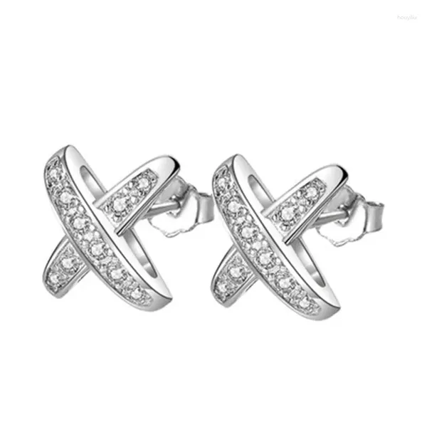 Boucles d'oreilles en argent sterling 925 exquise petite lettre X modèle féminin simple croix incrustée de cristal de zircon cadeau de fête pour dames