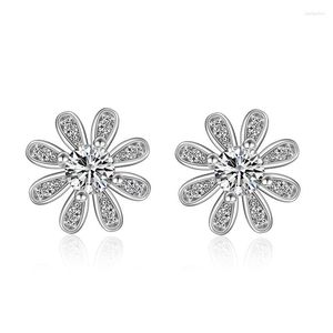 Pendientes de tuerca de Plata de Ley 925 a la moda, flor de cristal brillante, pendientes para mujer, joyería al por mayor, regalo de cumpleaños, gota