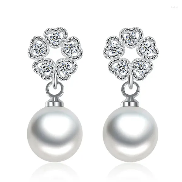 Boucles d'oreilles en argent Sterling 925 pour femmes, bijoux à la mode, en cristal brillant, perle, cœur, vente en gros, cadeau, goutte