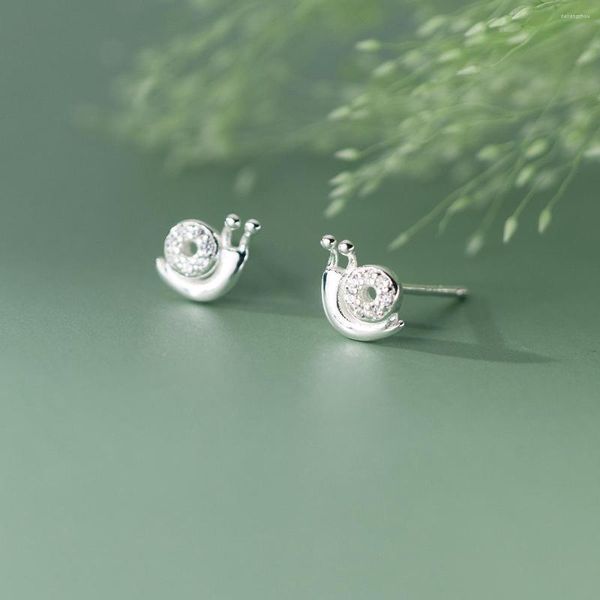 Pendientes de botón Plata de ley 925 Moda Dulce Pequeña forma de caracol Diamantes exquisitos Regalo para niñas Niños Dama