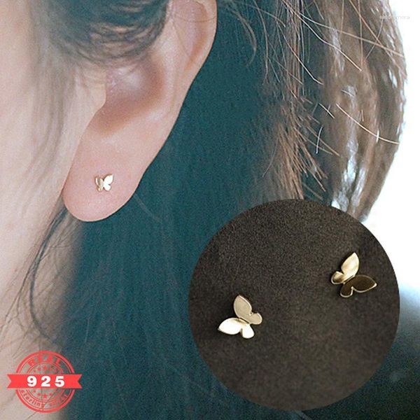 Boucles d'oreilles en argent sterling 925 pour dames à la mode papillon brillant Simple style japonais et coréen filles bijoux RD005