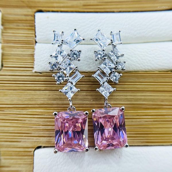 Pendientes de tuerca de plata de ley 925 para mujer, pendientes de lujo de 30mm de largo, cristal brillante, excelente joyería de boda para mujer, novia