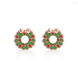 Boucles d'oreilles en argent Sterling 925 pour femmes, pierres de Zircon vert rouge, couronne de noël, nœud, cadeaux de fête, bijoux fins