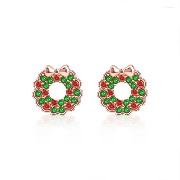 Boucles d'oreilles en argent Sterling 925 pour femmes, pierres de Zircon vert rouge, couronne de noël, nœud, cadeaux de fête, bijoux fins