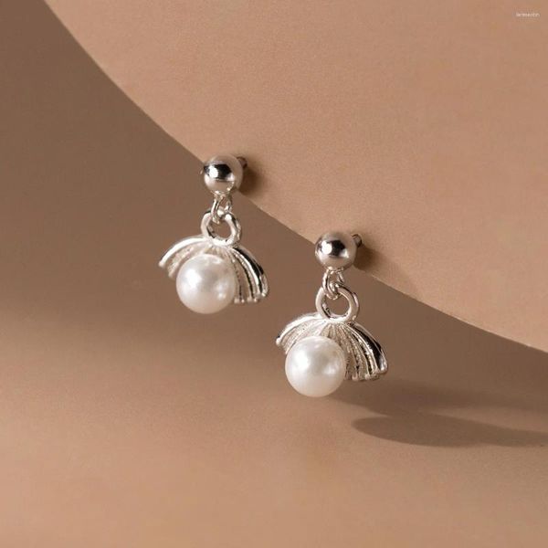 Boucles d'oreilles clous en argent Sterling 925 pour femmes, secteur rond, perle synthétique, boucle d'oreille femme