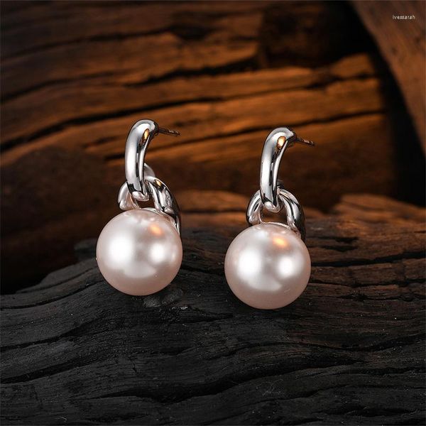 Boucles d'oreilles à tige en argent Sterling 925 perle de cristal français pour les femmes mode géométrie minimaliste mariage bijoux élégants