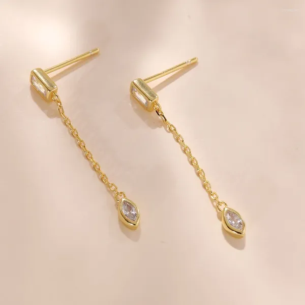 Boucles d'oreilles 925 argent sterling géométrique CZ longue chaîne 18K Gold plaquée à la mode 2024 Femme Jewelry Accessoires