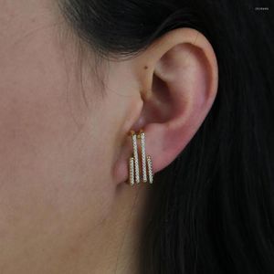 Boucles d'oreilles à clous en argent Sterling 925 et or, multi-lignes, droites, 4 barres, petit CZ pavé, tendance, élégantes pour femmes