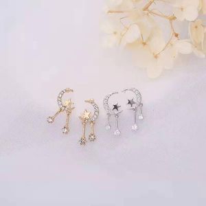 Boucles d'oreilles à tige en argent Sterling 925/plaqué or Zircon cristal croissant/lune/étoile pour femmes filles cadeau d'anniversaire goutte d'oreille