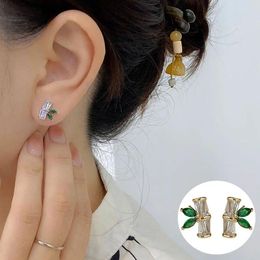 Boucles d'oreilles en argent Sterling 925, or, Zircon, bambou, pour femmes et filles, Design végétal à la mode, bijoux, cadeau d'anniversaire, goutte