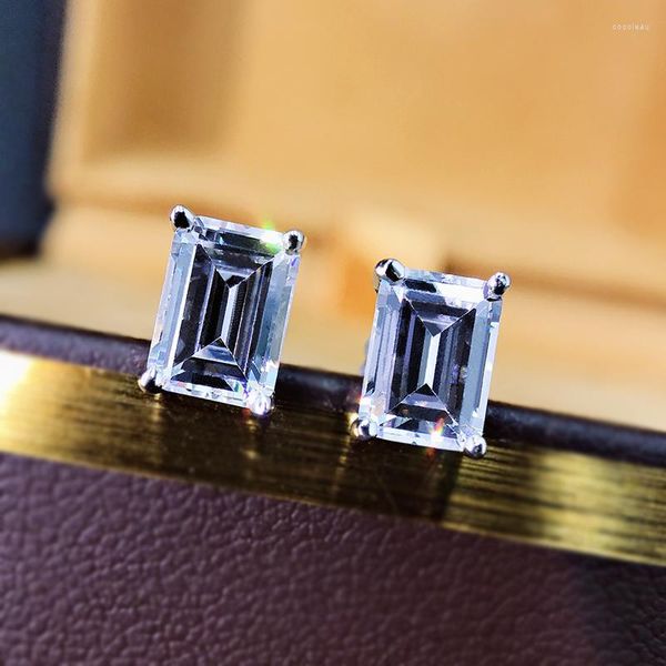 Pendientes de tuerca de Plata de Ley 925 con alto contenido de carbono, diamante, corte esmeralda, boda para mujeres y hombres, regalo de joyería fina de cumpleaños