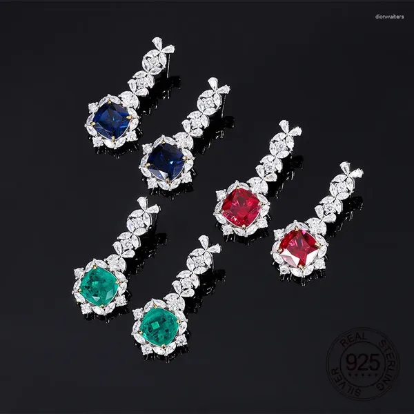 Pendientes de tuerca de plata de ley 925, joyería de zafiro azul, rubí rojo, circonita verde, colgante para mujer