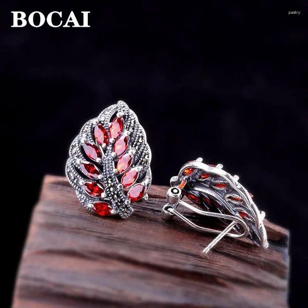 Boucles d'oreilles 925 Bijoux en argent sterling restaurant les manières anciennes de Silversmith Manual Blue Corundum Garnet Leaf