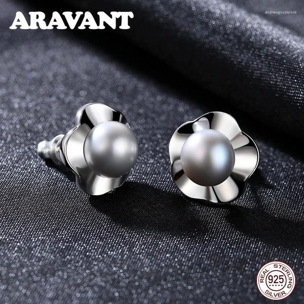 Boucles d'oreilles 925 Bijoux en argent sterling 6 mm Femmes d'oreille de perle petite fleur