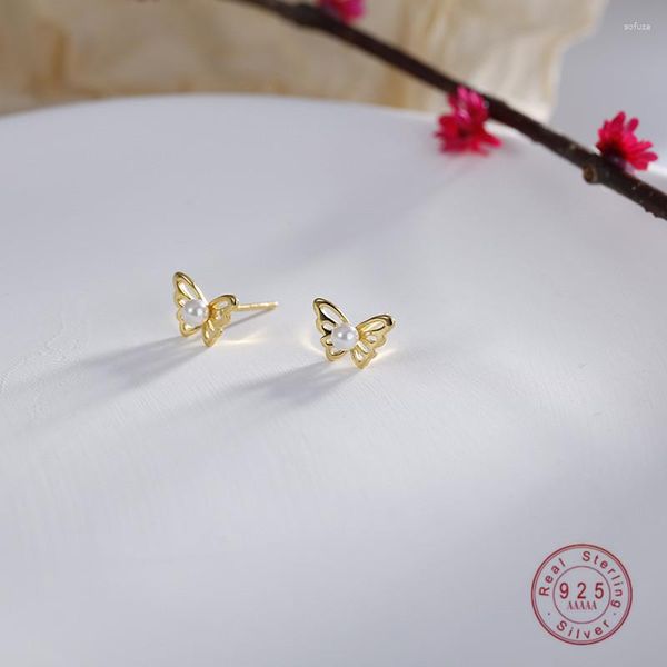 Boucles d'oreilles en argent sterling 925 corée exquise perle papillon pour les femmes mode bijoux de mariage cadeau