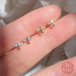 Boucles d'oreilles en argent Sterling 925, petit avion en cristal coréen plaqué or 14 carats pour femmes, personnalité créative, bijoux assortis