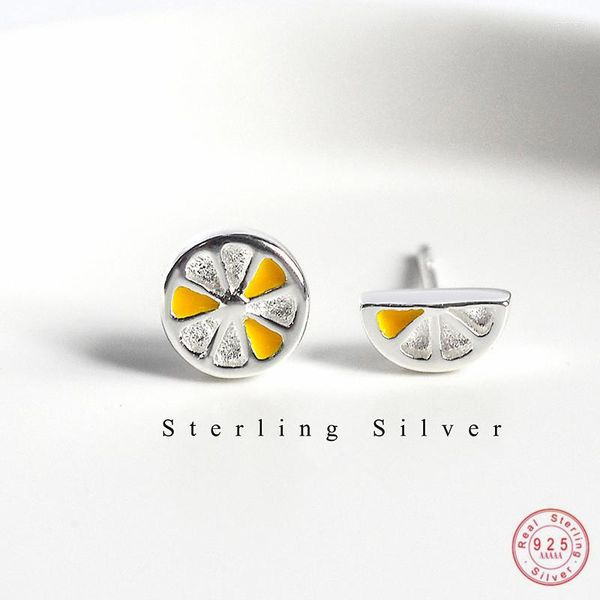 Boucles d'oreilles en argent Sterling 925 Version coréenne Simple douce belle tranche de citron femmes mode fête bijoux accessoires