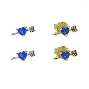 Stud -oorbellen 925 Sterling zilveren minnaar oorbel romantische mode sieraden micro pave 5a kubieke zirconia blauwe kleur hart pijl