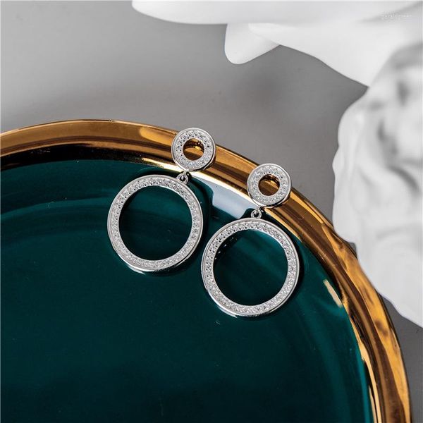 Boucles d'oreilles à tige en argent sterling 925 luxe diamant Zircon grand cercle bijoux coréens clous pour femmes