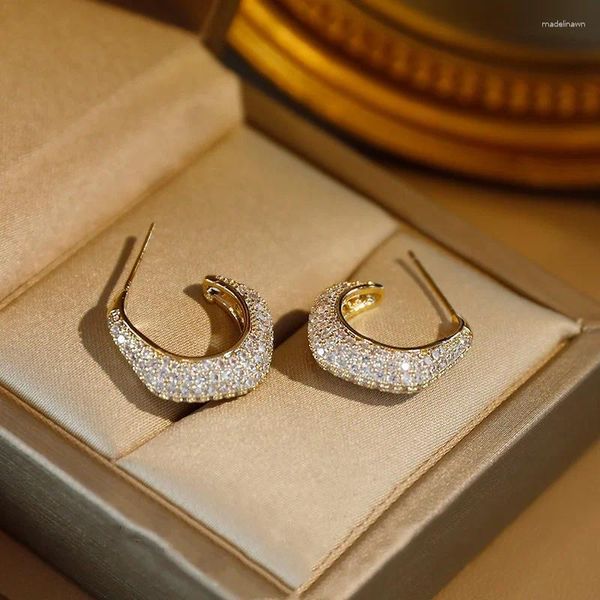 Boucles d'oreilles 925 argent sterling minimaliste Bay Moon Bay à la mode 18 carats d'oreille en zircon plaqué à l'or pour femmes