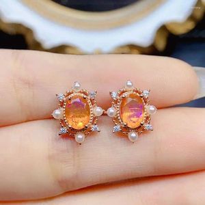 Boucles d'oreilles 925 Sterling Silver Natural Orange Fire Opal avec Pearl For Women Wedding Luxury Jewelry Gift