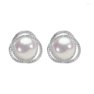 Boucles d'oreilles en argent sterling 925 avec perles d'eau douce naturelles pour femme - Style court et haut de gamme - HBB129