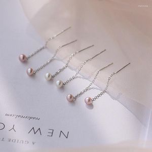 Boucles d'oreilles à tige en argent Sterling 925 naturel blanc rose violet perle chaîne longue gland pour les femmes cadeaux élégants Style coréen