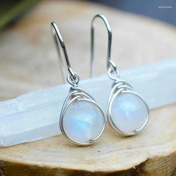 Pendientes de sementales 925 Sterling Silver Natural Moonlight Stone Stone Drop for Women Wedding Bridal Engagement Party Parring Joyería femenina