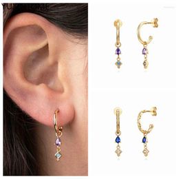 Boucles d'oreilles à tige en argent sterling 925 aiguille Pendientes Suli bleu plaqué or Zircon goutte d'eau perle pendentif fermoir pour femmes bijoux