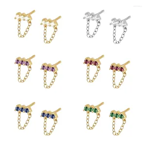 Boucles d'oreilles à tige en argent Sterling 925 pour femmes, chaîne courte, minimaliste, breloque en cristal violet, bijoux d'anniversaire féminins