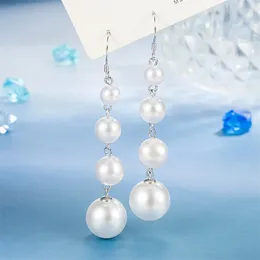 Boucles d'oreilles en argent Sterling 925, goutte de perle, moyenne et longue, bijoux Glamour pour femmes, à la mode, cadeau de fête de fiançailles et de mariage