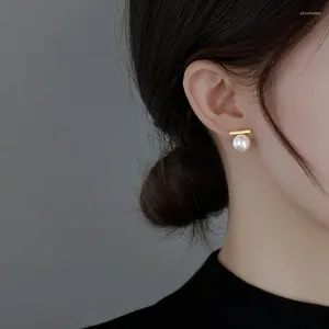 Pendientes de tuerca de Plata de Ley 925 con perlas para mujer, aretes con temperamento de verano, estilo de Hong Kong Retro Ins de alta calidad, 2024