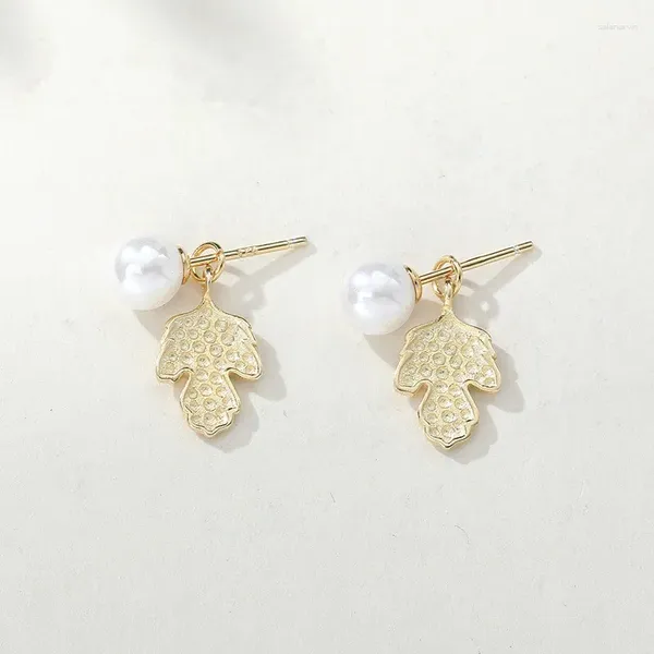 Boucles d'oreilles en argent Sterling 925, perle, tendance européenne et américaine, feuilles d'or incrustées de Zircon, bijoux pour femmes