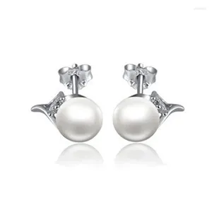 Stud -oorbellen 925 Sterling Silver Pearl -sieraden 7mm Semi Round kruidnagel Designinstelling CZ Stone Jewellery Earring
