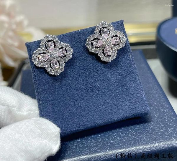 Boucles d'oreilles à clous en argent Sterling 925, pétale de Zircon, trèfle, fleur porte-bonheur, mode pour femmes, Banquet, haute bijoux