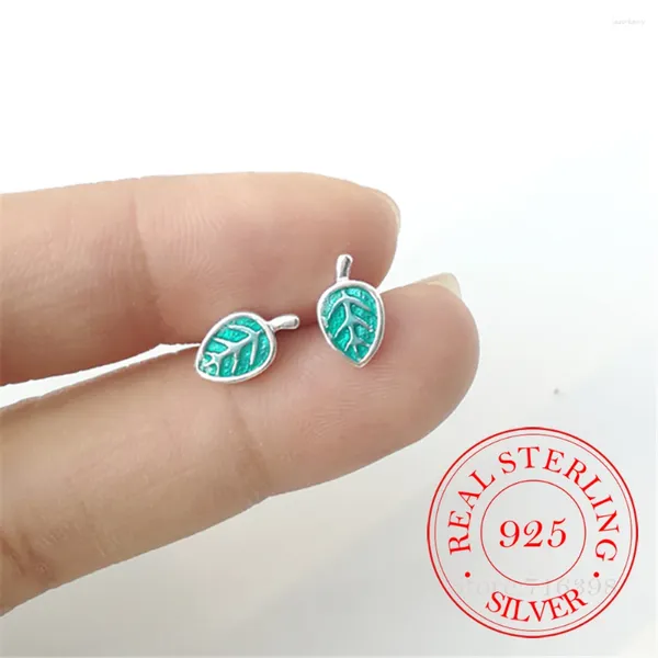 Boucles d'oreilles 925 Silver Silver Piercing Green Leaf pour les femmes Girls Kids Wedding Party Gift Femme Jewelry Pendientes