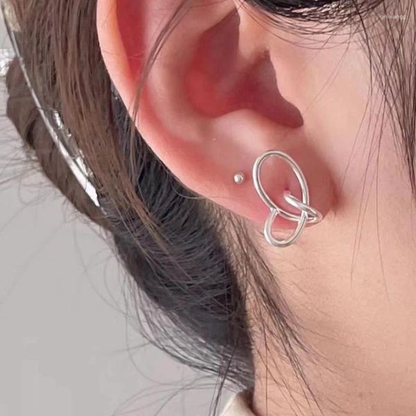 Boucles d'oreilles à clous en argent Sterling 925, cerceau uni, géométriques pour femmes, boucles d'oreilles à luxation irrégulière, bijoux coréens
