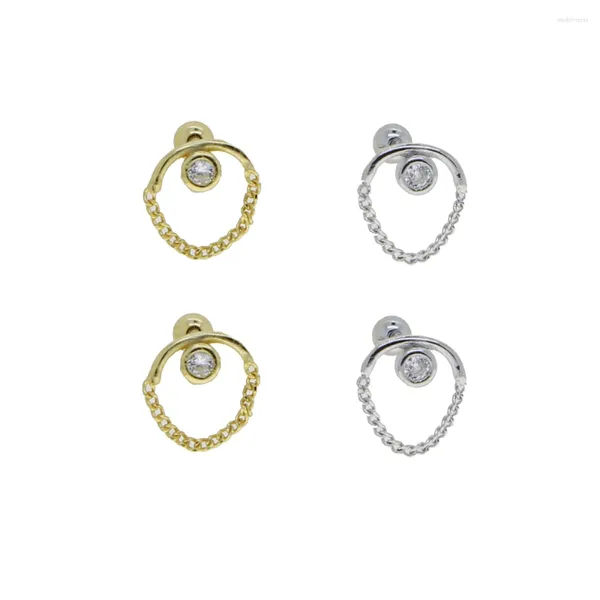 Pendientes de tuerca de plata de ley 925 con circonita cúbica redonda, cadena de eslabones delicados, forma semicircular para mujer, joyería