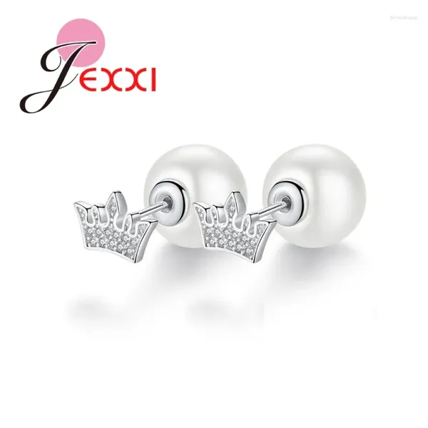 Boucles d'oreilles en argent Sterling 925, perle ronde de haute qualité pour femmes, bijoux de luxe en forme de couronne, vente en gros