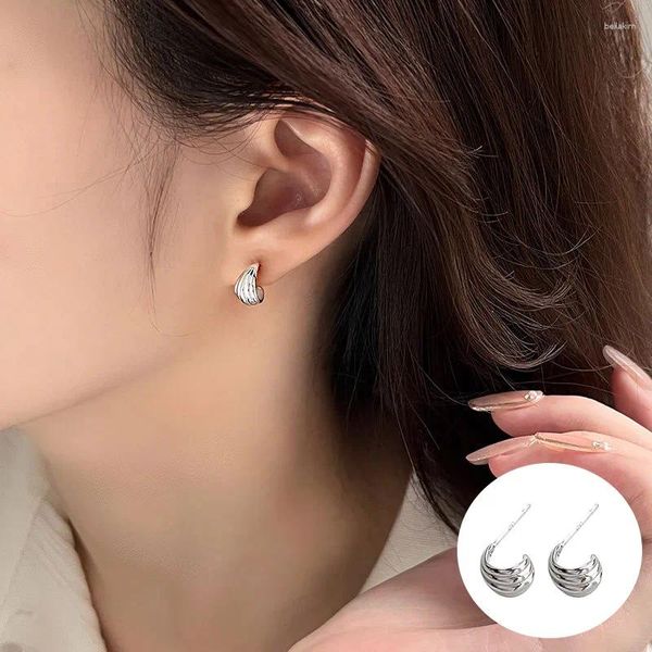 Pendientes de tuerca de Plata de Ley 925 para mujer y niña, joyería de diseño curvo con textura suave, regalo de cumpleaños