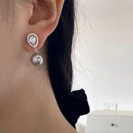 Stud -oorbellen 925 Sterling Silver Shijia Pearl -druppel Set Diamond Zirkon voor vrouwen eenvoudige prachtige lichte luxe en mode