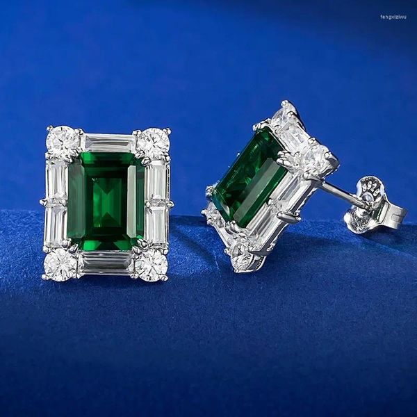 Pendientes de tuerca de Plata de Ley 925 con circonita verde cuadrada brillante para mujer o niña, joyería fina de moda para fiesta de cumpleaños