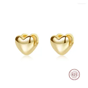 Pendientes de tuerca de Plata de Ley 925, hebilla de oreja de corazón de doble cara lisa y Simple para mujeres y niñas, joyería clásica Retro de moda